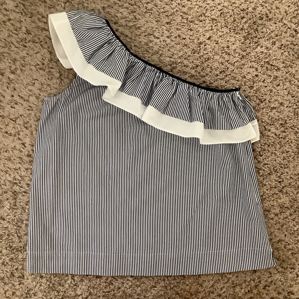 J.Crew one shoulder navy & white striped top